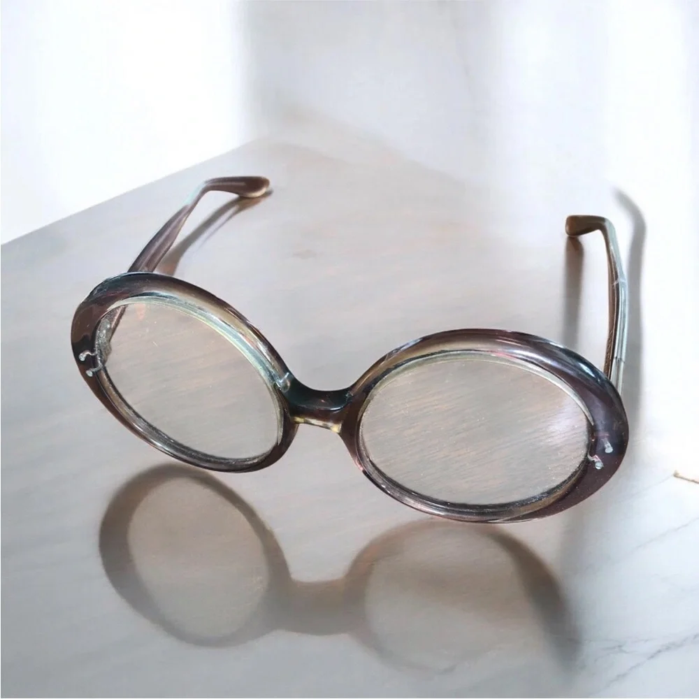 Vintage Round Plastic Framed Eyeglasses France Mod Geek Bookworm Costume 50 20